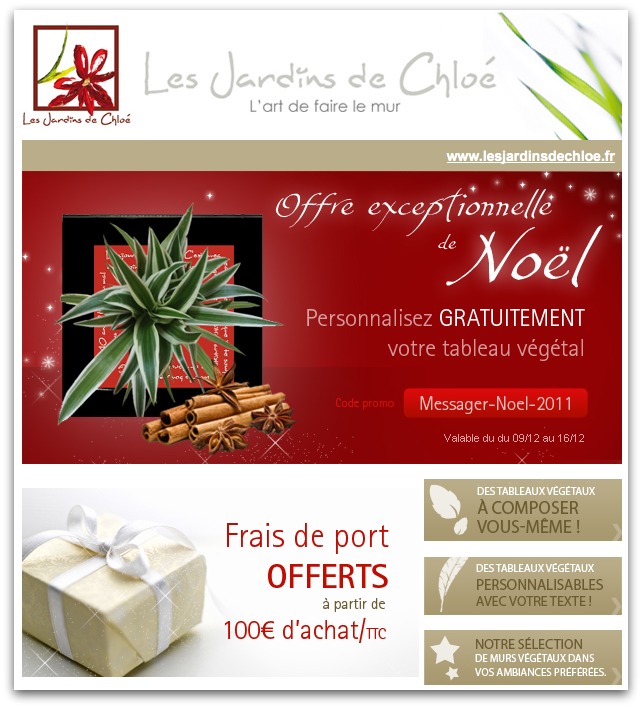 Emailing  les Jardins de Chloé offrent les frais de port  Message