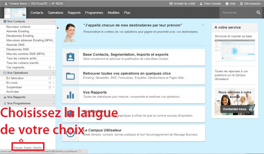 Changez la langue de l'interface Message Business Changez la langue de l'interface Message Business