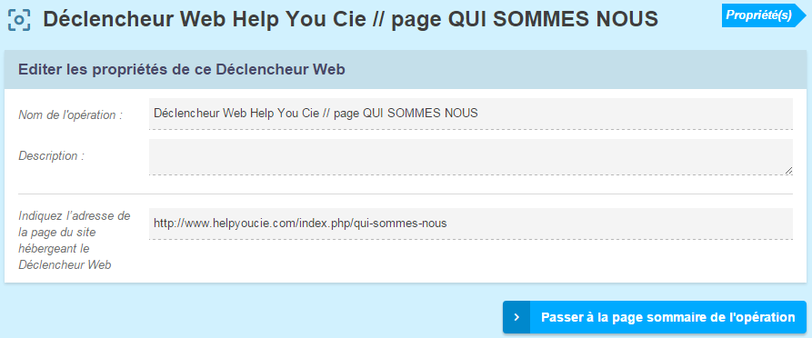Dans cet exemple, le script sera placé sur la page "qui sommes-nous" du site d'Help You Cie. Declencheur-web-etape1