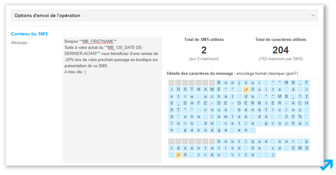 Pavé de rédaction SMS dans l'application Message Business
