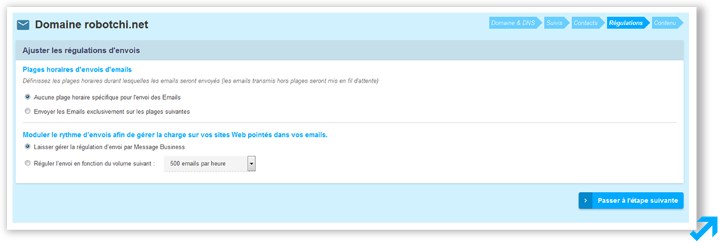 Module de régulation des envois emailings dans l'application Message Business