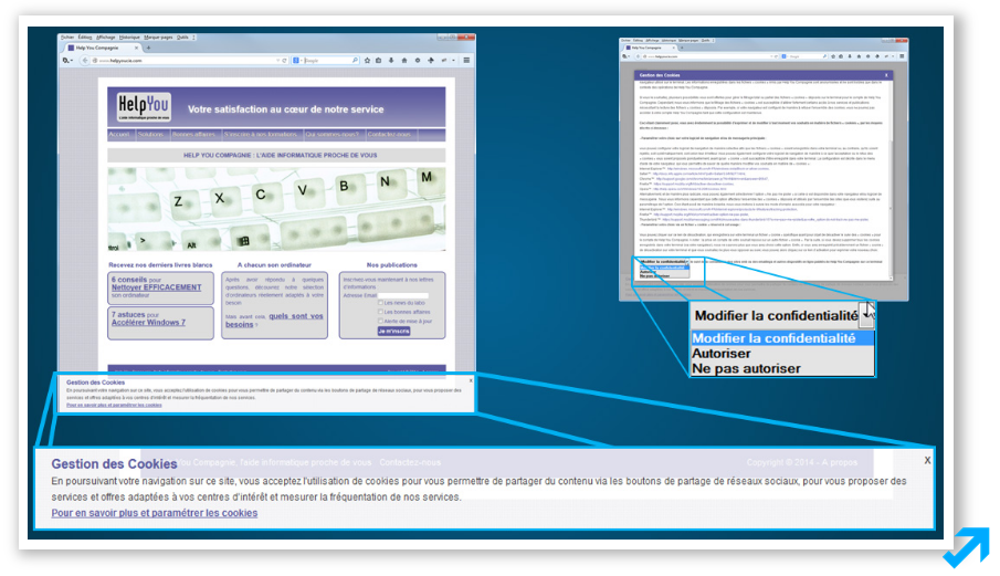 Module de gestion du consentement cookie dans l'application Message Business