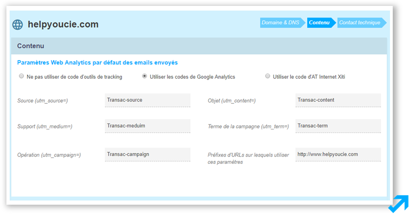 Configuration du suivi Google Analytics dans l'application Message Business