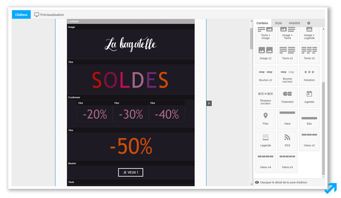 Modèle Bagatelle de la Collection emailings Message Business