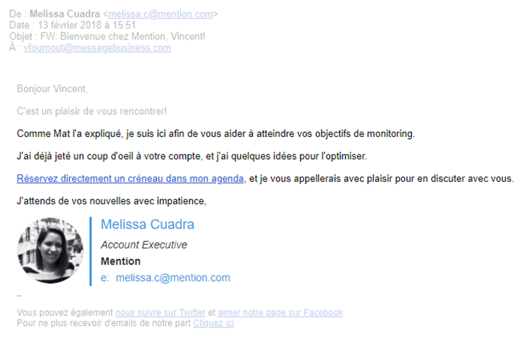 Deuxième email de Mention, rebond de Melissa Cuadra