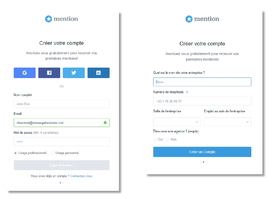 Formulaire de collecte de contacts de Mention